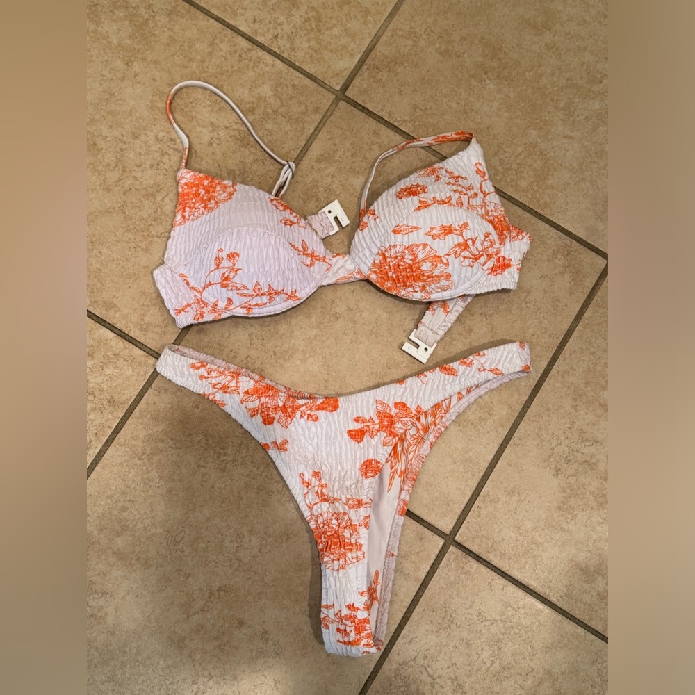 Orange and white floral bathing suit!